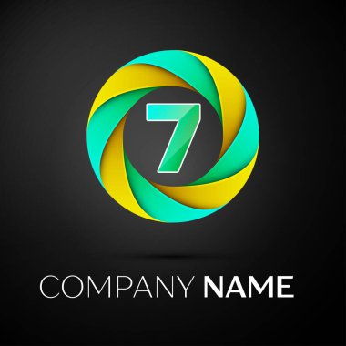 Yedi numaralı vektör logo sembol siyah arka plan üzerinde renkli daire içinde. Tasarımınız için vektör şablonu