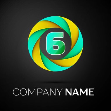 Altı numaralı vektör logo sembol siyah arka plan üzerinde renkli daire içinde. Tasarımınız için vektör şablonu