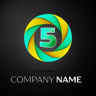 Beş numaralı vektör logo sembol siyah arka plan üzerinde renkli daire içinde. Tasarımınız için vektör şablonu