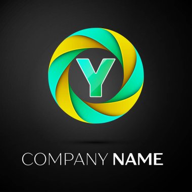 Y harfi vektör logo sembol siyah arka plan üzerinde renkli daire içinde. Tasarımınız için vektör şablonu