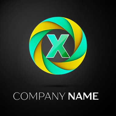 Mektup X vektör logo sembol siyah arka plan üzerinde renkli daire içinde. Tasarımınız için vektör şablonu