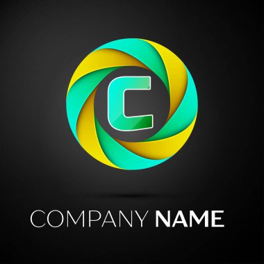 C harfi vektör logo sembol siyah arka plan üzerinde renkli daire içinde. Tasarımınız için vektör şablonu