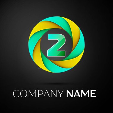 İki numaralı vektör logo sembol siyah arka plan üzerinde renkli daire içinde. Tasarımınız için vektör şablonu