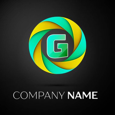 G harfi vektör logo sembol siyah arka plan üzerinde renkli daire içinde. Tasarımınız için vektör şablonu