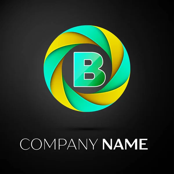 Letter B vector logo symbol in the colorful circle on black background. Vector template for your design — Stock Vector