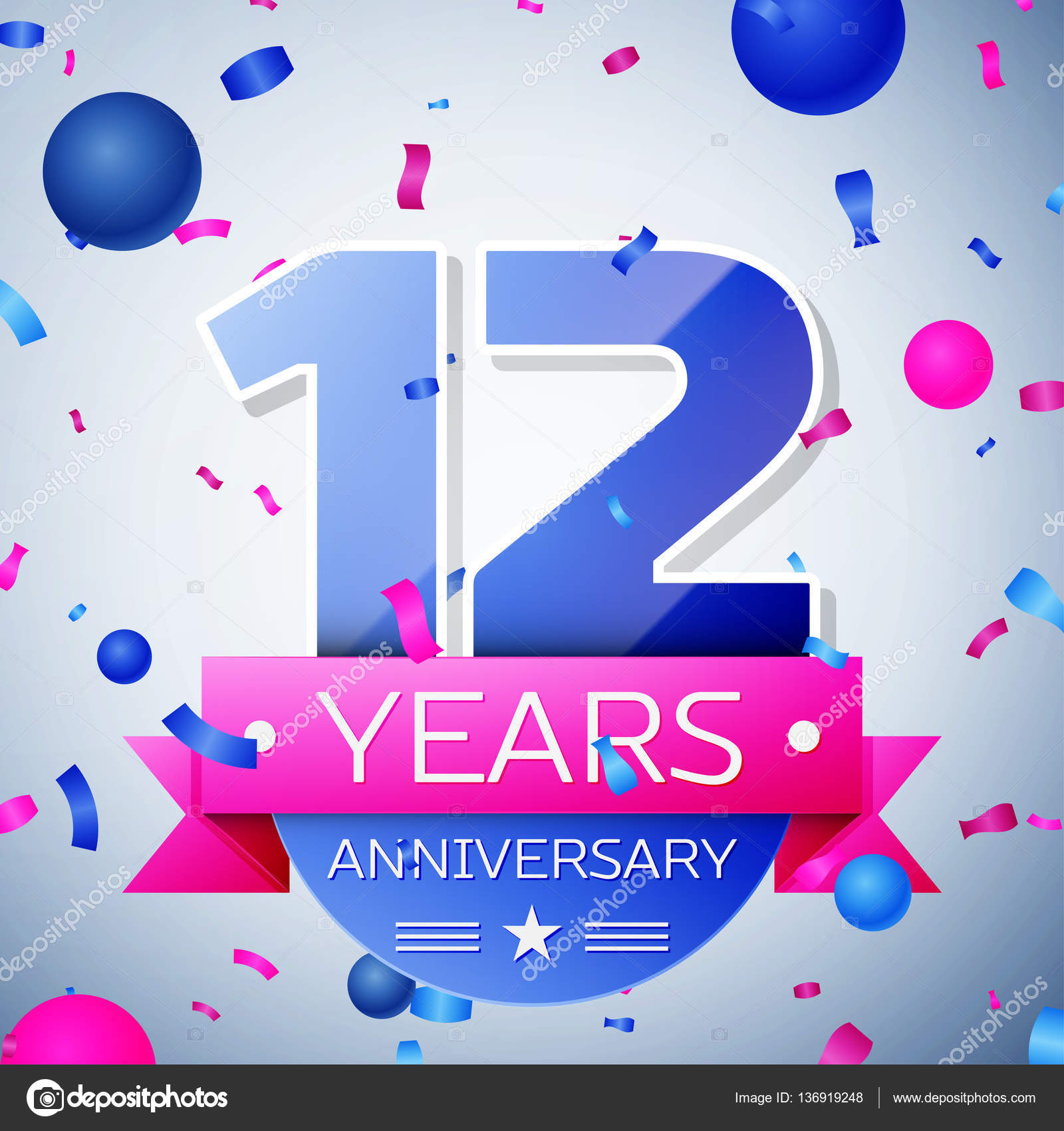 Happy 12 Year Work Anniversary Twelve Years Anniversary Celebration On Grey Background. Anniversary Ribbon  Stock Vector Image By ©Vectorvalera@Gmail.com #136919248