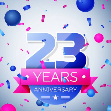 Yirmi üç yıl yıldönümü kutlamaları gri arka plan üzerinde. Yıldönümü şerit