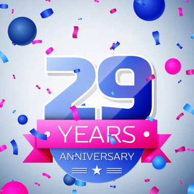 Yirmi dokuz yıl yıldönümü kutlamaları gri arka plan üzerinde. Yıldönümü şerit