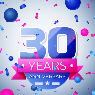 Otuz yıl yıldönümü kutlamaları gri arka plan üzerinde. Yıldönümü şerit