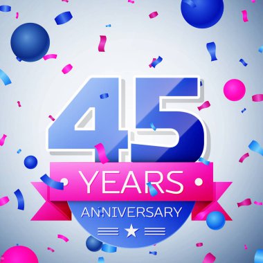 Kırk beş yıl yıldönümü kutlamaları gri arka plan üzerinde. Yıldönümü şerit