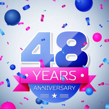 Kırk sekiz yıl yıldönümü kutlamaları gri arka plan üzerinde. Yıldönümü şerit