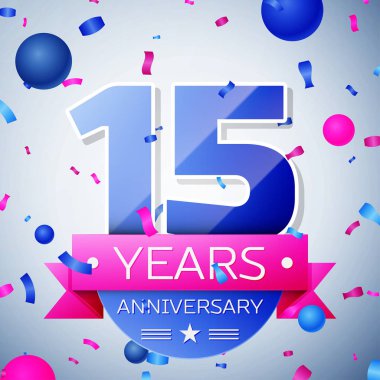 On beş yıl yıldönümü kutlamaları gri arka plan üzerinde. Yıldönümü şerit