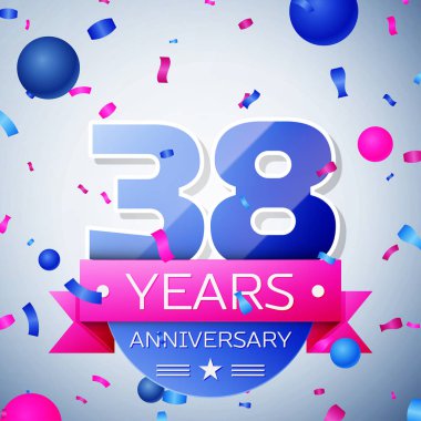 Otuz sekiz yıl yıldönümü kutlamaları gri arka plan üzerinde. Yıldönümü şerit