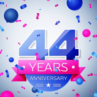 Kırk dört yıl yıldönümü kutlamaları gri arka plan üzerinde. Yıldönümü şerit