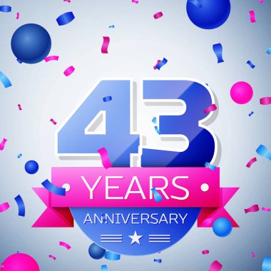 Kırk üç yıl yıldönümü kutlamaları gri arka plan üzerinde. Yıldönümü şerit