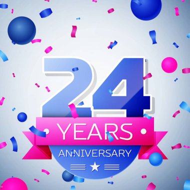 Yirmi dört yıl yıldönümü kutlamaları gri arka plan üzerinde. Yıldönümü şerit