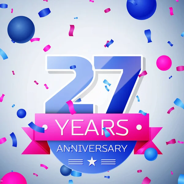 Twenty seven years anniversary celebration on grey background. Anniversary ribbon — Stock Vector