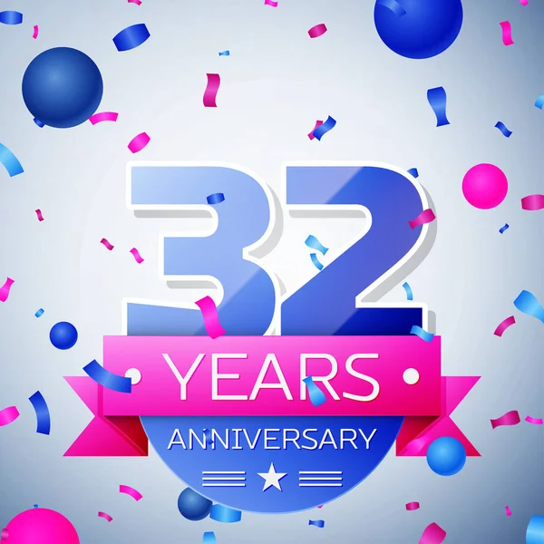 Otuz iki yıl yıldönümü kutlamaları gri arka plan üzerinde. Yıldönümü şerit