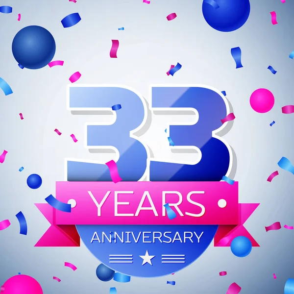 Otuz üç yıl yıldönümü kutlamaları gri arka plan üzerinde. Yıldönümü şerit