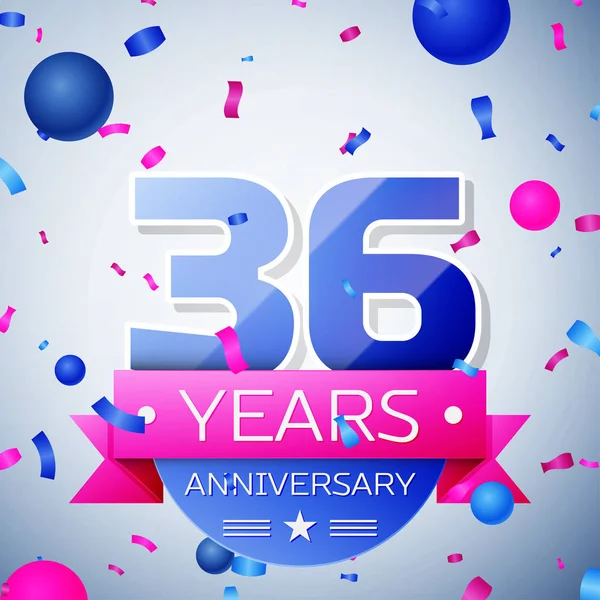 Otuz altı yıl yıldönümü kutlamaları gri arka plan üzerinde. Yıldönümü şerit