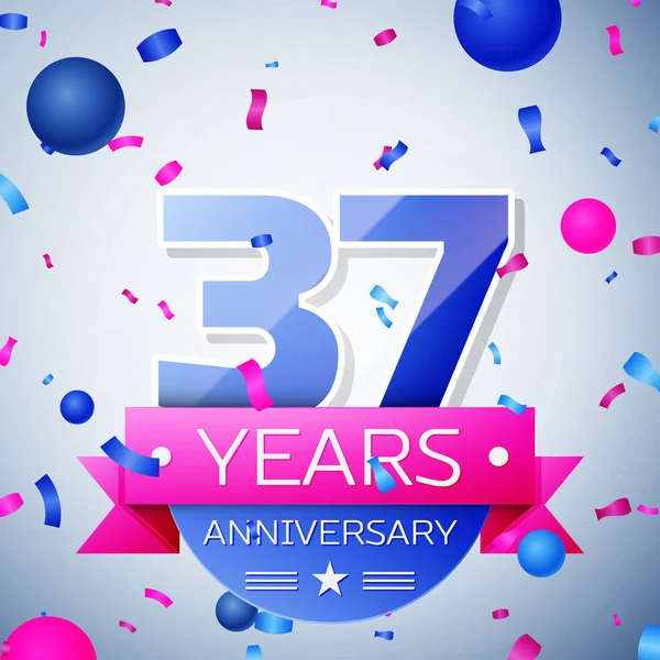 Otuz yedi yıl yıldönümü kutlamaları gri arka plan üzerinde. Yıldönümü şerit