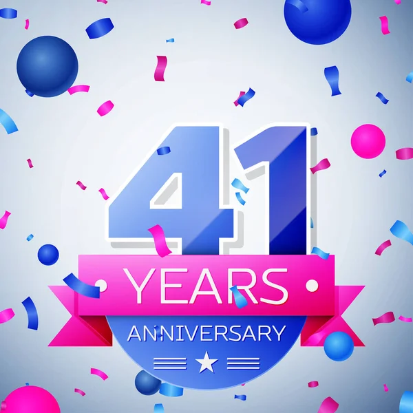 Kırk bir yıl yıldönümü kutlamaları gri arka plan üzerinde. Yıldönümü şerit