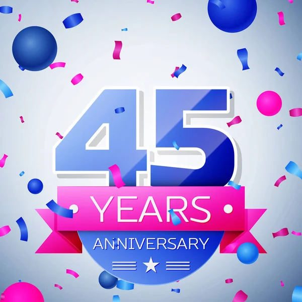 Kırk beş yıl yıldönümü kutlamaları gri arka plan üzerinde. Yıldönümü şerit