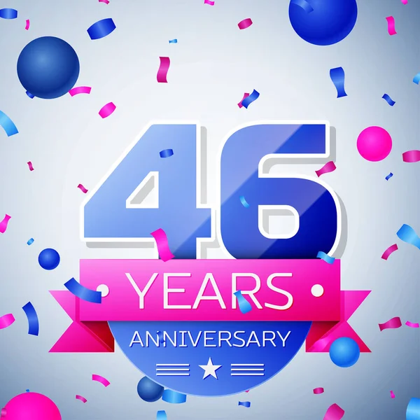 Veertig zes jaar anniversary celebration op grijze achtergrond. Verjaardag lint — Stockvector