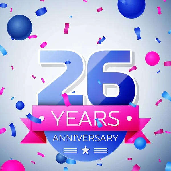 Yirmi altı yıl yıldönümü kutlamaları gri arka plan üzerinde. Yıldönümü şerit