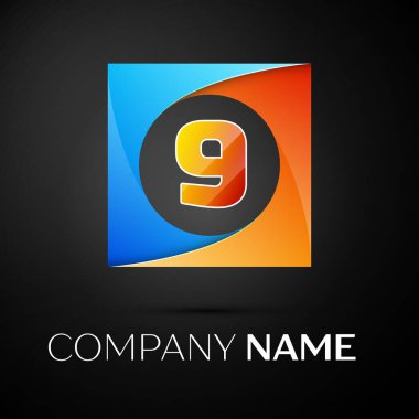 Dokuz numaralı vektör logo sembol siyah arka plan üzerinde renkli meydanında. Tasarımınız için vektör şablonu
