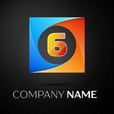 Altı numaralı vektör logo sembol siyah arka plan üzerinde renkli meydanında. Tasarımınız için vektör şablonu