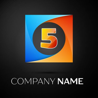 Beş numaralı vektör logo sembol siyah arka plan üzerinde renkli meydanında. Tasarımınız için vektör şablonu