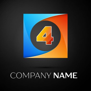 Dört numaralı vektör logo sembol siyah arka plan üzerinde renkli meydanında. Tasarımınız için vektör şablonu