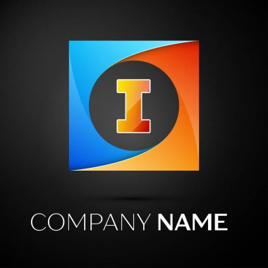 Siyah arka plan üzerinde renkli kare logo simge vektör mektup. Tasarımınız için vektör şablonu