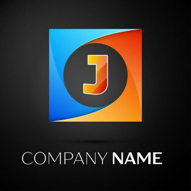 J harfi vektör logo sembol siyah arka plan üzerinde renkli meydanında. Tasarımınız için vektör şablonu