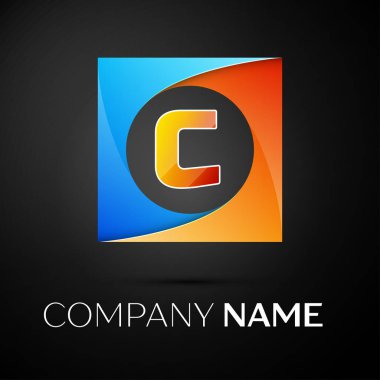 C harfi vektör logo sembol siyah arka plan üzerinde renkli meydanında. Tasarımınız için vektör şablonu