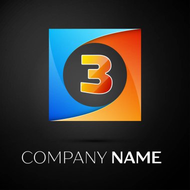 Üç numaralı vektör logo sembol siyah arka plan üzerinde renkli meydanında. Tasarımınız için vektör şablonu