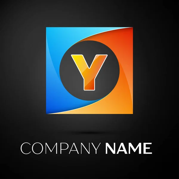 Letter Y vector logo symbol in the colorful square on black background. Vector template for your design — Stock Vector
