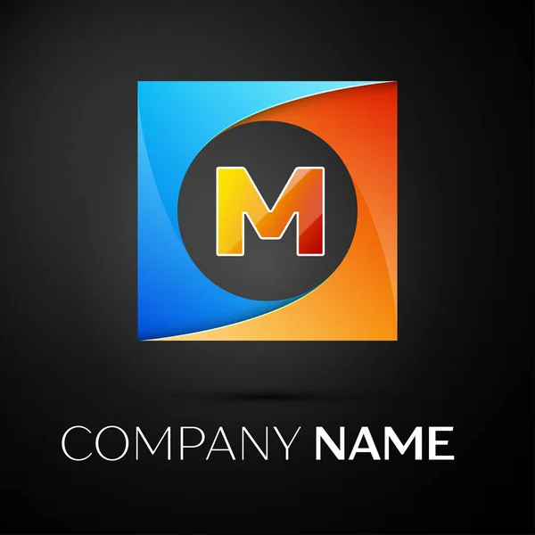 Lettera M logo vettoriale simbolo nel quadrato colorato su sfondo nero. Modello vettoriale per il tuo design — Vettoriale Stock