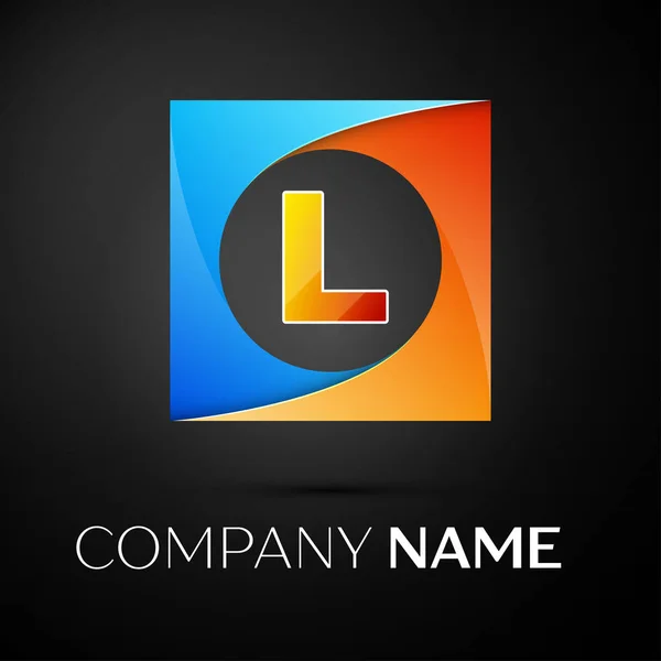 Letra símbolo do logotipo do vetor L no quadrado colorido no fundo preto. Modelo de vetor para o seu projeto — Vetor de Stock