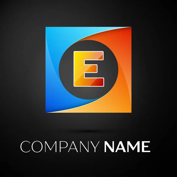 Символ векторного логотипа буквы E в красочном квадрате на черном фоне. Векторный шаблон для Вашего дизайна — стоковый вектор