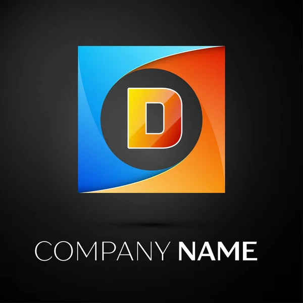 Символ векторного логотипа буквы D в красочном квадрате на черном фоне. Векторный шаблон для Вашего дизайна — стоковый вектор