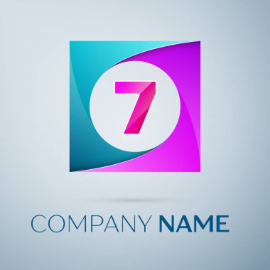 Yedi numaralı vektör logo sembol gri arka plan üzerinde renkli meydanında. Tasarımınız için vektör şablonu