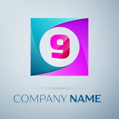 Dokuz numaralı vektör logo sembol gri arka plan üzerinde renkli meydanında. Tasarımınız için vektör şablonu