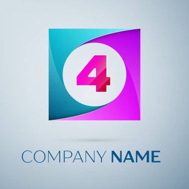 Dört numaralı vektör logo sembol gri arka plan üzerinde renkli meydanında. Tasarımınız için vektör şablonu