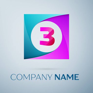 Üç numaralı vektör logo sembol gri arka plan üzerinde renkli meydanında. Tasarımınız için vektör şablonu