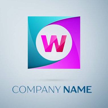 Harf W vektör logo sembol gri arka plan üzerinde renkli meydanında. Tasarımınız için vektör şablonu