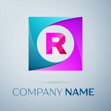 Harf R vektör logo sembol gri arka plan üzerinde renkli meydanında. Tasarımınız için vektör şablonu