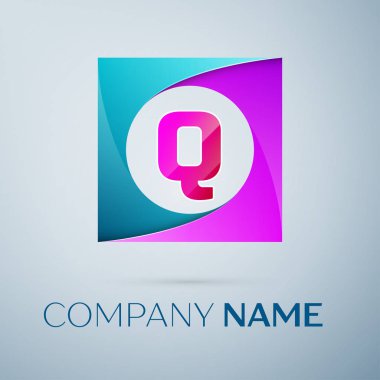 Harf Q vektör logo sembol gri arka plan üzerinde renkli meydanında. Tasarımınız için vektör şablonu