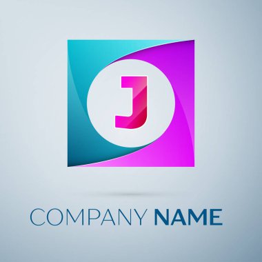 J harfi vektör logo sembol gri arka plan üzerinde renkli meydanında. Tasarımınız için vektör şablonu